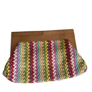 Expressions NYC Rainbow Woven Wood Frame Clutch Boho Resort